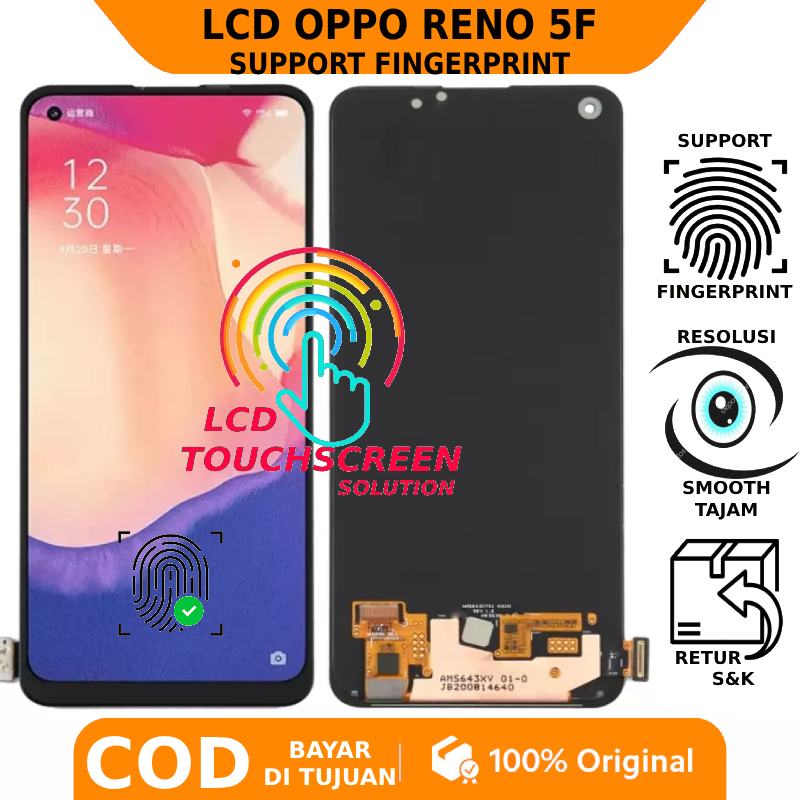 LCD TOUCHSCREEN OPPO RENO 5F ORIGINAL SUPPORT FINGERPRINT GARANSI GRATIS LEM