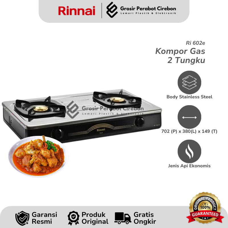 RINNAI KOMPOR GAS 2 TUNGKU RI-602E / RI 602 E KOMPOR GAS 2 TUNGKU RINNAI