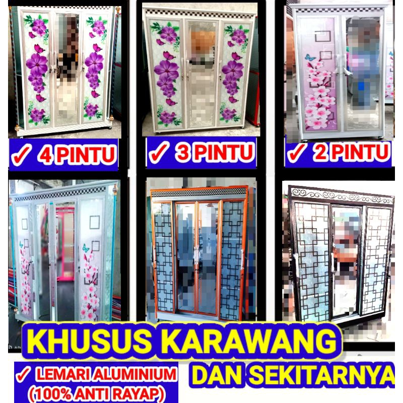 Lemari aluminium kaca 4 pintu 3 pintu 2 pintu / lemari kaca aluminium / lemari aluminium sliding / l