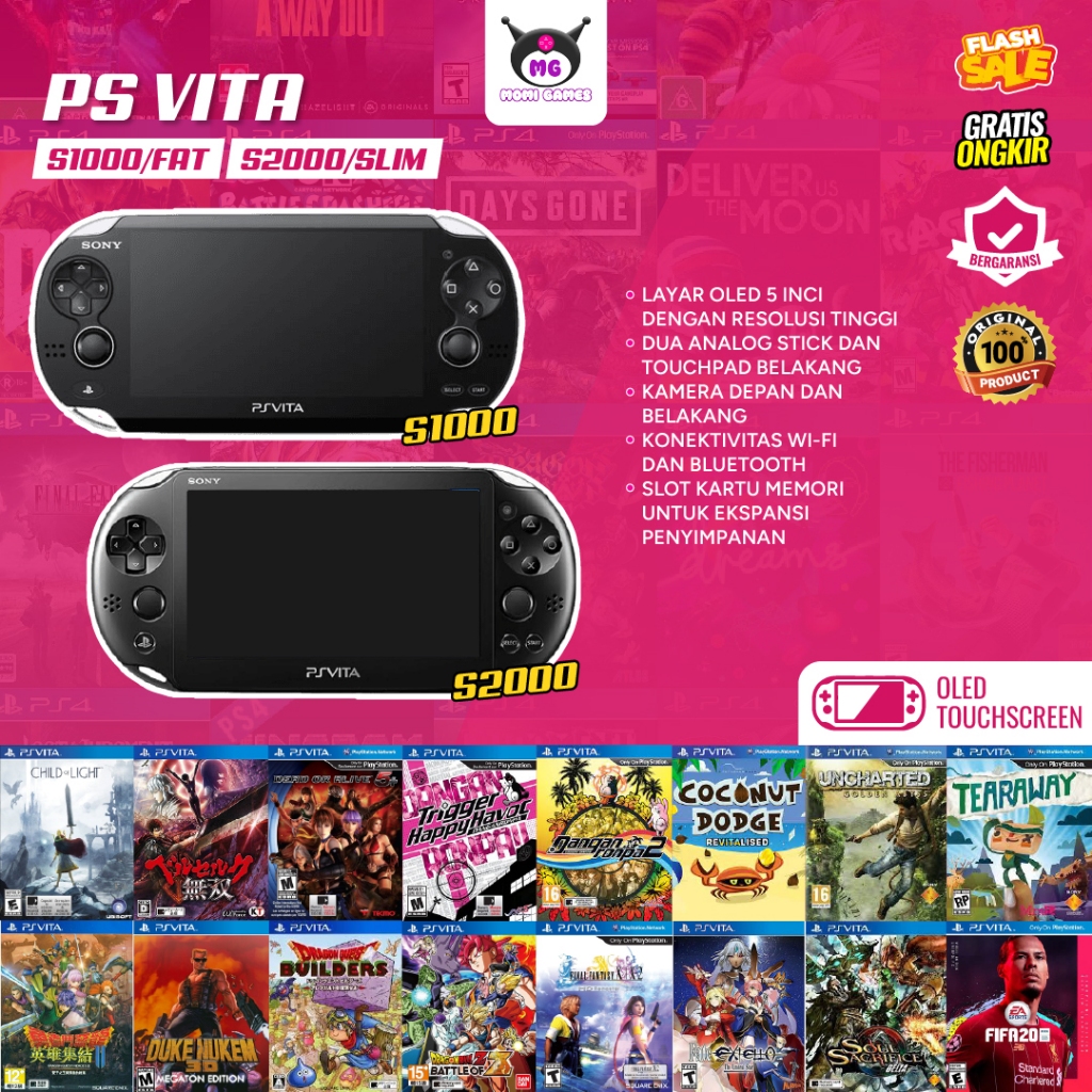 PS Vita PSV Slim S2000 Second Game Console Playstation Vita 256GB 128GB 64GB Garansi
