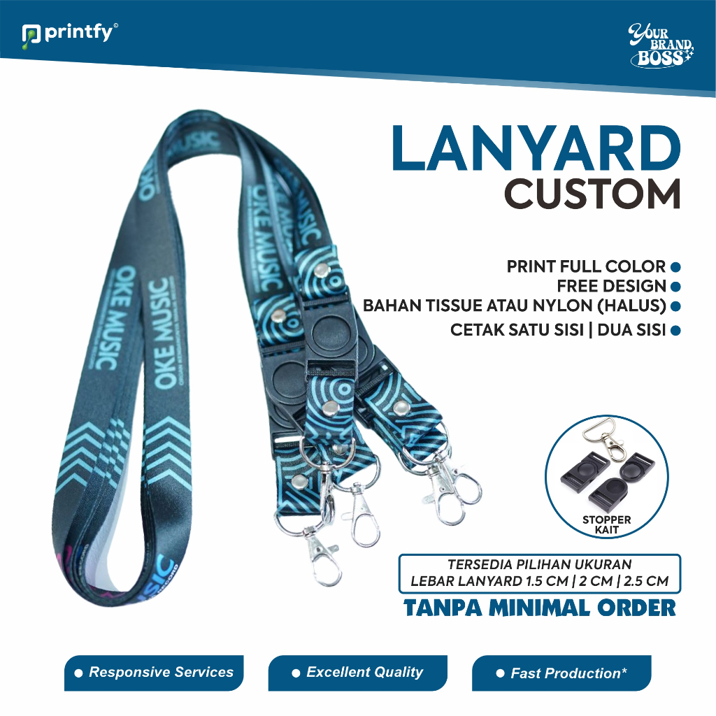 

Tali Lanyard Custom / Cetak 2 sisi / 1 sisi Tali Id Card Custom Keren Bisa Satuan ( Printfy.id )