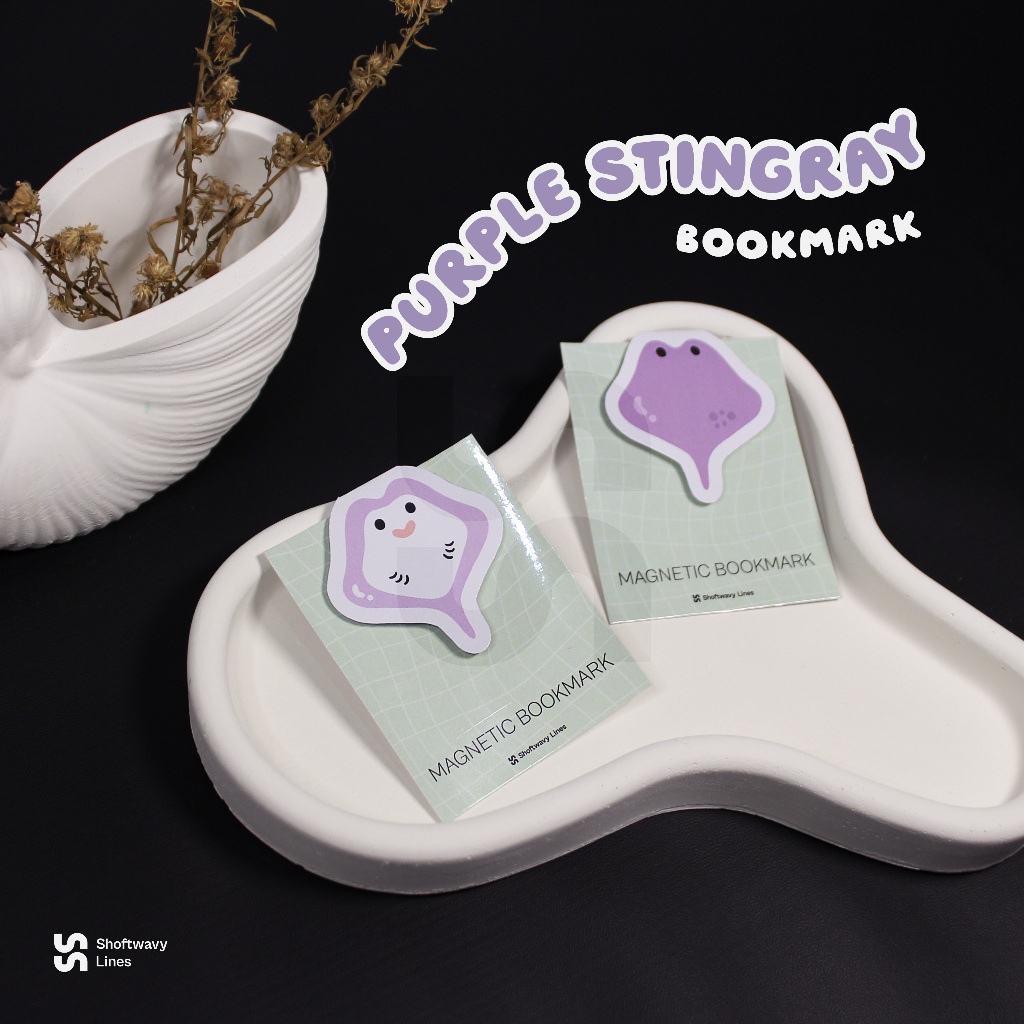 

SHOFTWAVY Purple Stingray Magnetic Bookmark Double-Sided | Pembatas Buku Magnet Ocean-Themed