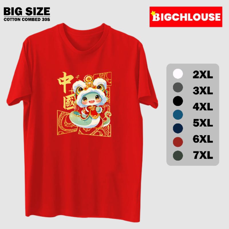 Kaos Imlek 2025 ukuran M l XL XXL 3xl 4xl 5xl baju jumbo pria wanita Imlek shio ular terbaru atasan 