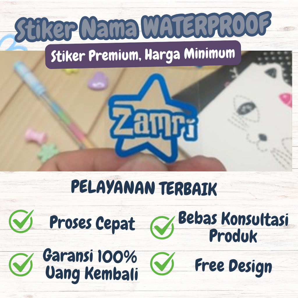 

10/14 PCS Sticker Cutting Nama Stiker Timbul Label Nama Custom Anti Air Tipe N Tinggi 2.5cm - 3,5cm [PURNAMA STICKER]