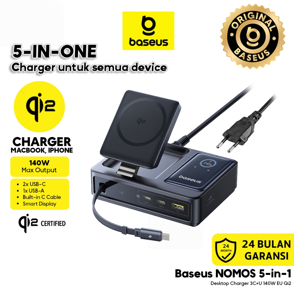Baseus Charger Nomos 5-in-1 140W EU Qi2 Wireless Charging Desktop Charger Macbook 3C+U
