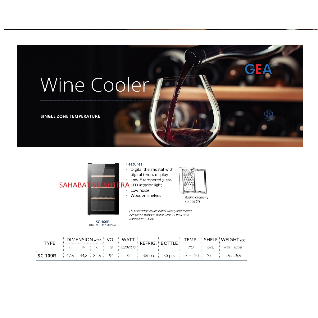 GEA Wine Cooler Single Temperature SC-100R Kulkas Pendingin Penyimpan Wine