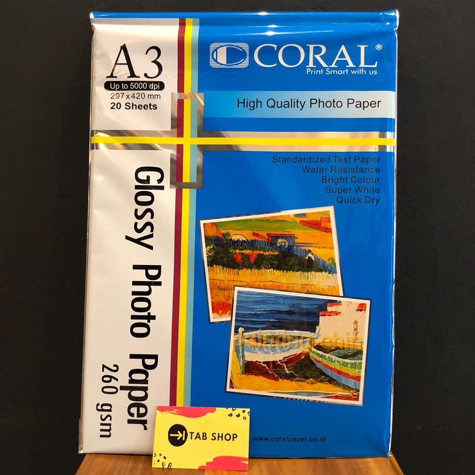 

KODE 6PHSW TAB SHOP CORAL GLOSSY PHOTO PAPER 26 GSM 2 SHEETS A3 CORAL KERTAS FOTO 26 GSM 2 SHEETS A3