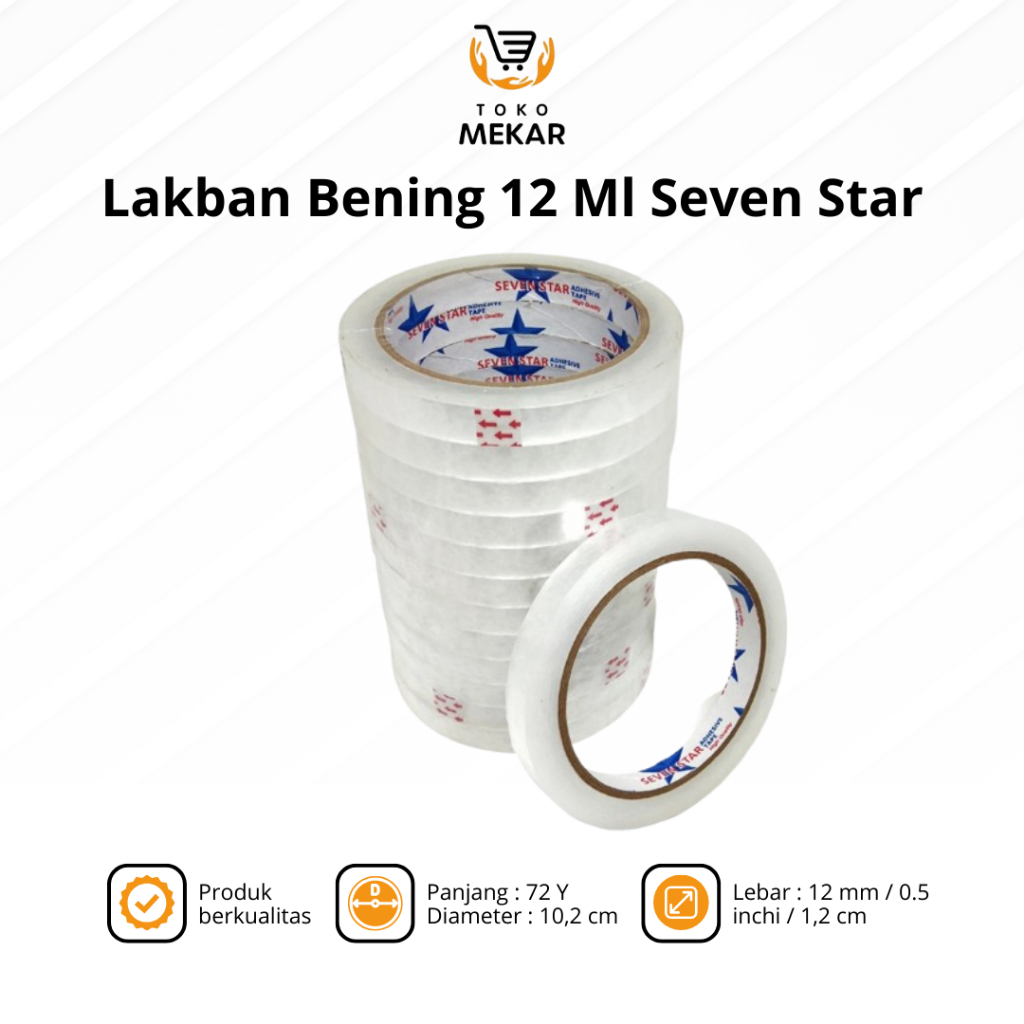 

Lakban Bening 1/2inch Super Lengket 12mm x 72 Yard Seven Star