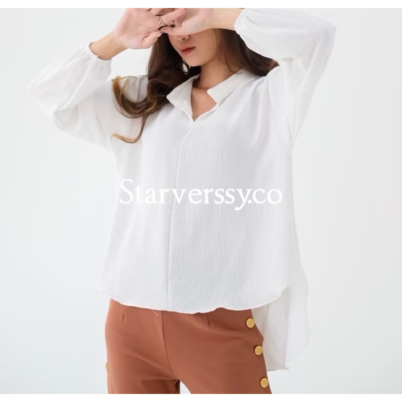 -Preloved- White Top V-Neck Wanita Baju Atasan