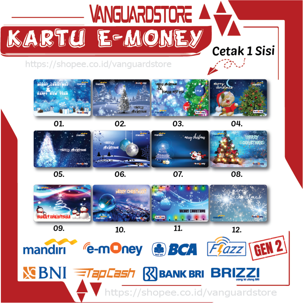 KARTU E MONEY E TOLL POHON NATAL MERRY CHRISTMAS KUMPULAN 2 EMONEY MANDIRI FLAZZ BCA TAPCASH BRIZZI