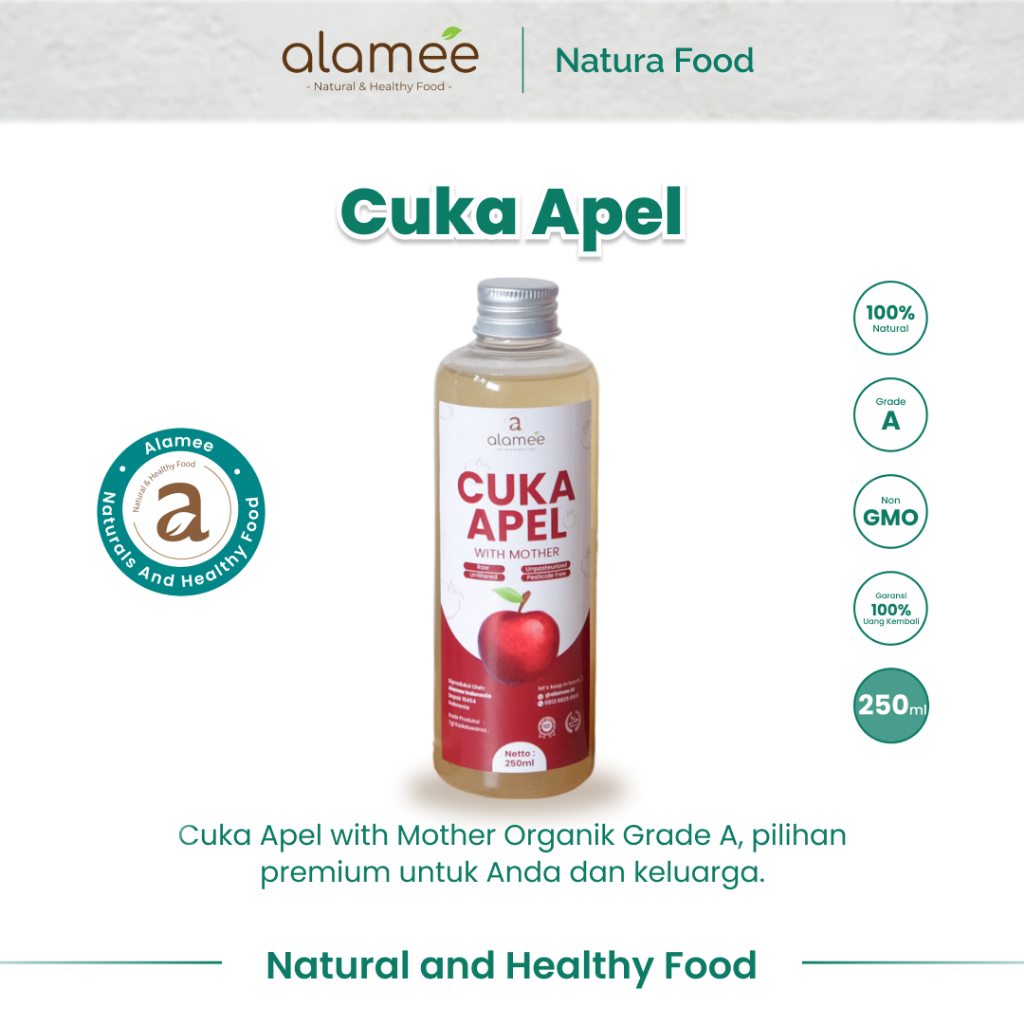 

ALAMEE Cuka Apel Organik Apple Cider Vinegar With Mother Original Sari Buah 250ml