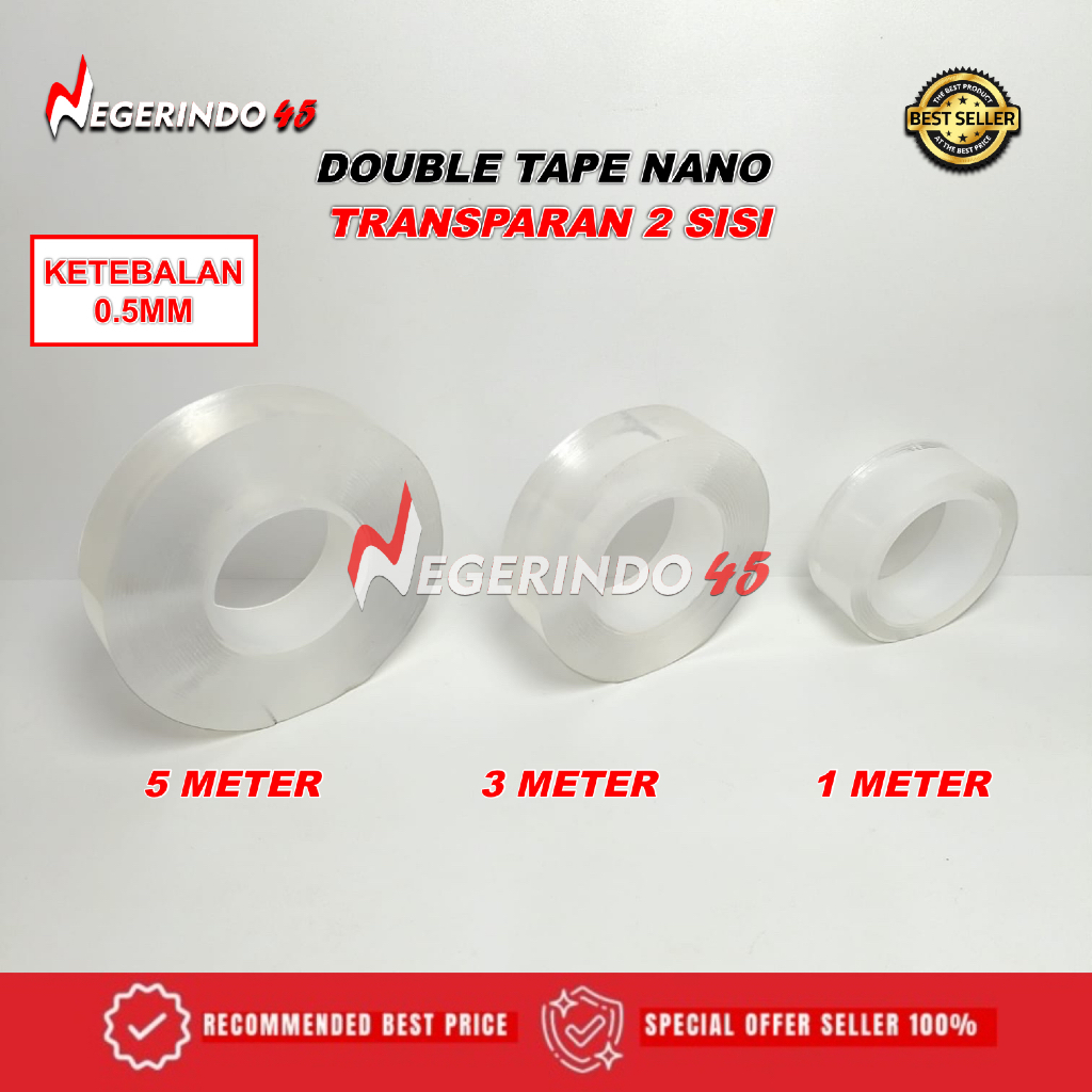 

Double Tape Nano Bening Transparan 1M 3M 5M / Nano Tape Bolak Balik