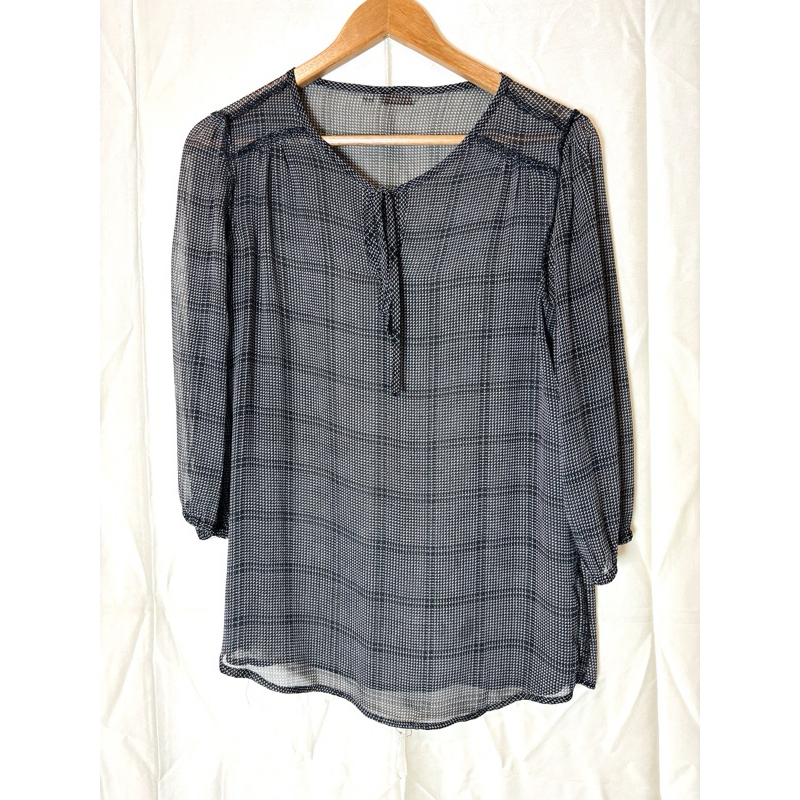 blouse tunik hitam polkadot simple chiffon