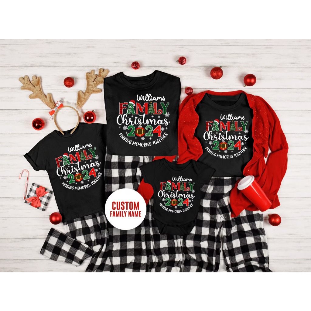 Baju Kaos Natal Couple Keluarga Custom Family Name | Baju Tshirt Seragam Merry Christmas Request Nam