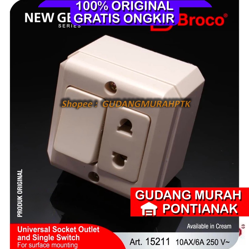 OB STOP ENGKEL TEMPEL DINDING SAKELAR + STOP KONTAK SWITCH DAN STOP KONTAK OUTBOW 15211 CREAM BROCO