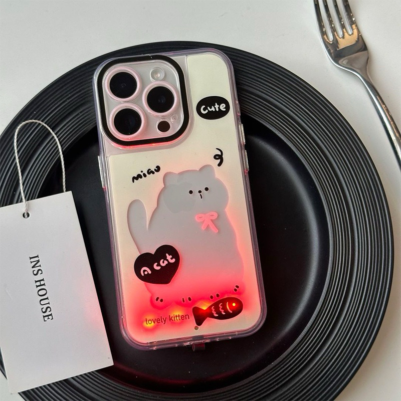 (Non PO) CASE LED WARNA WARNI LOVELY PUPPY AND KITTEN CAT FOR IPHONE 11 12 13 14 15 16 PLUS PRO MAX
