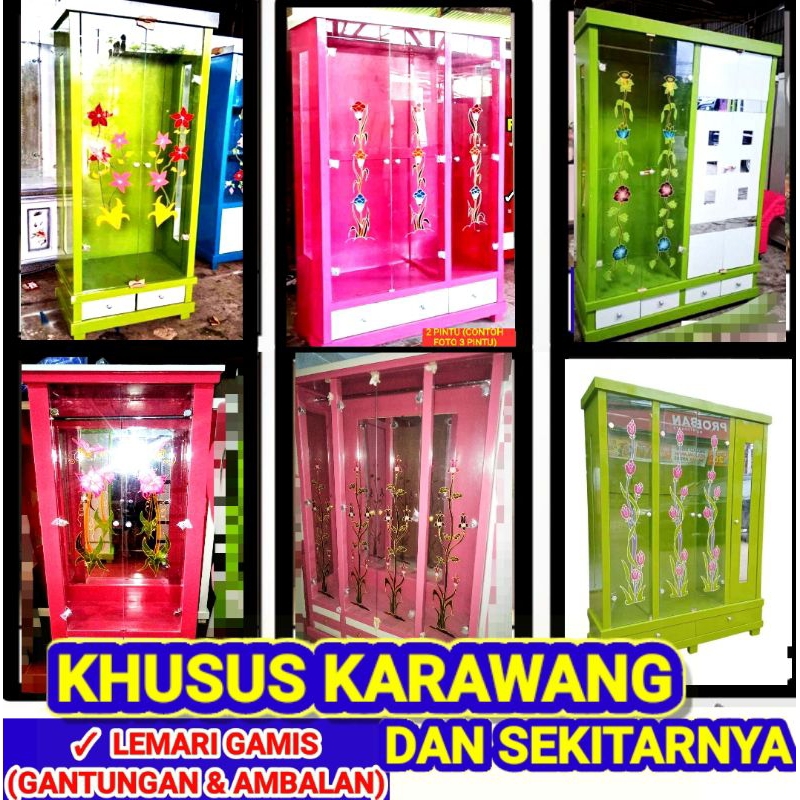 LEMARI GAMIS 4 PINTU 3 PINTU 2 PINTU / LEMARI GAMIS GANTUNG KACA / LEMARI BAJU GANTUNG / LEMARI GANT
