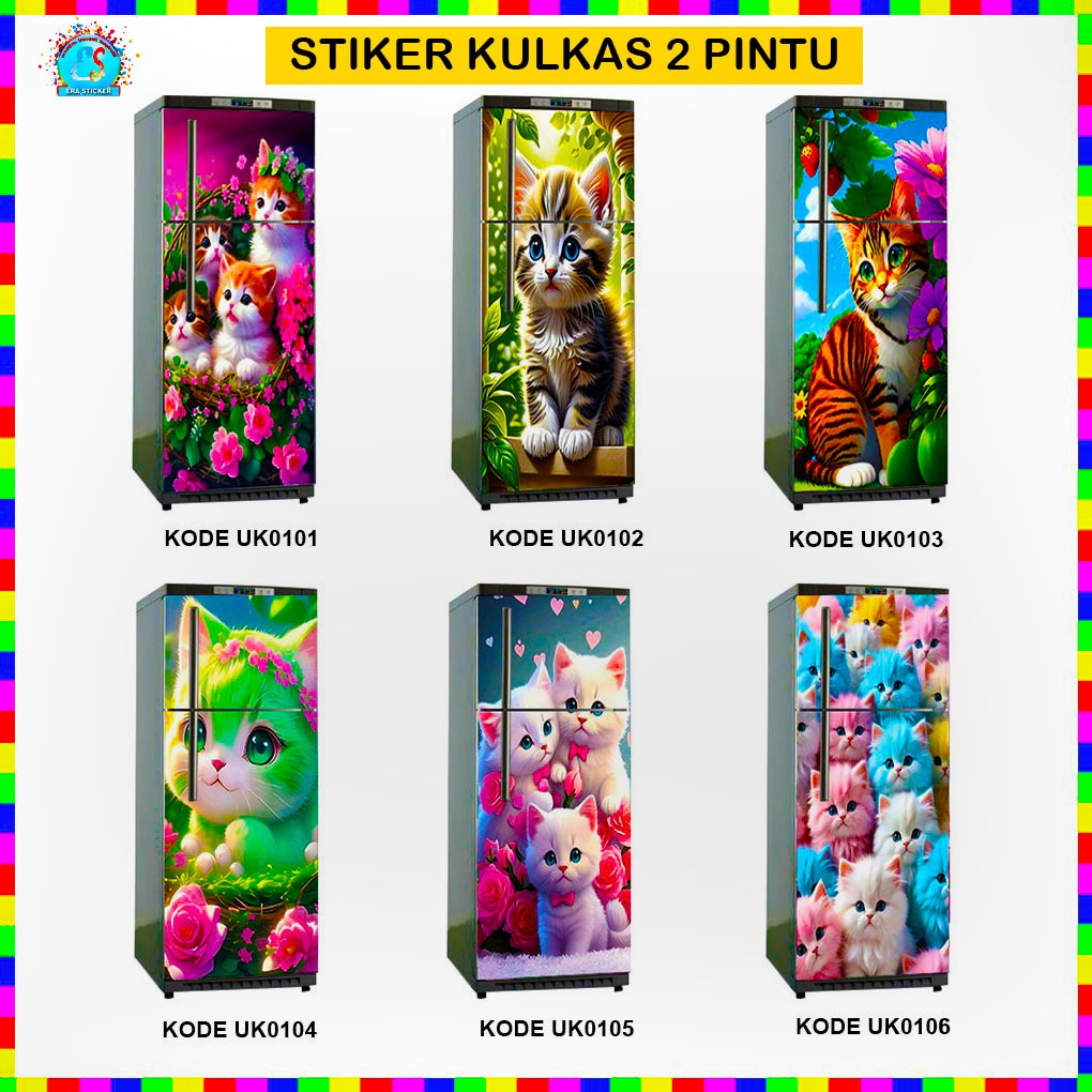 Stiker Kulkas 2 Pintu Motif Kucing