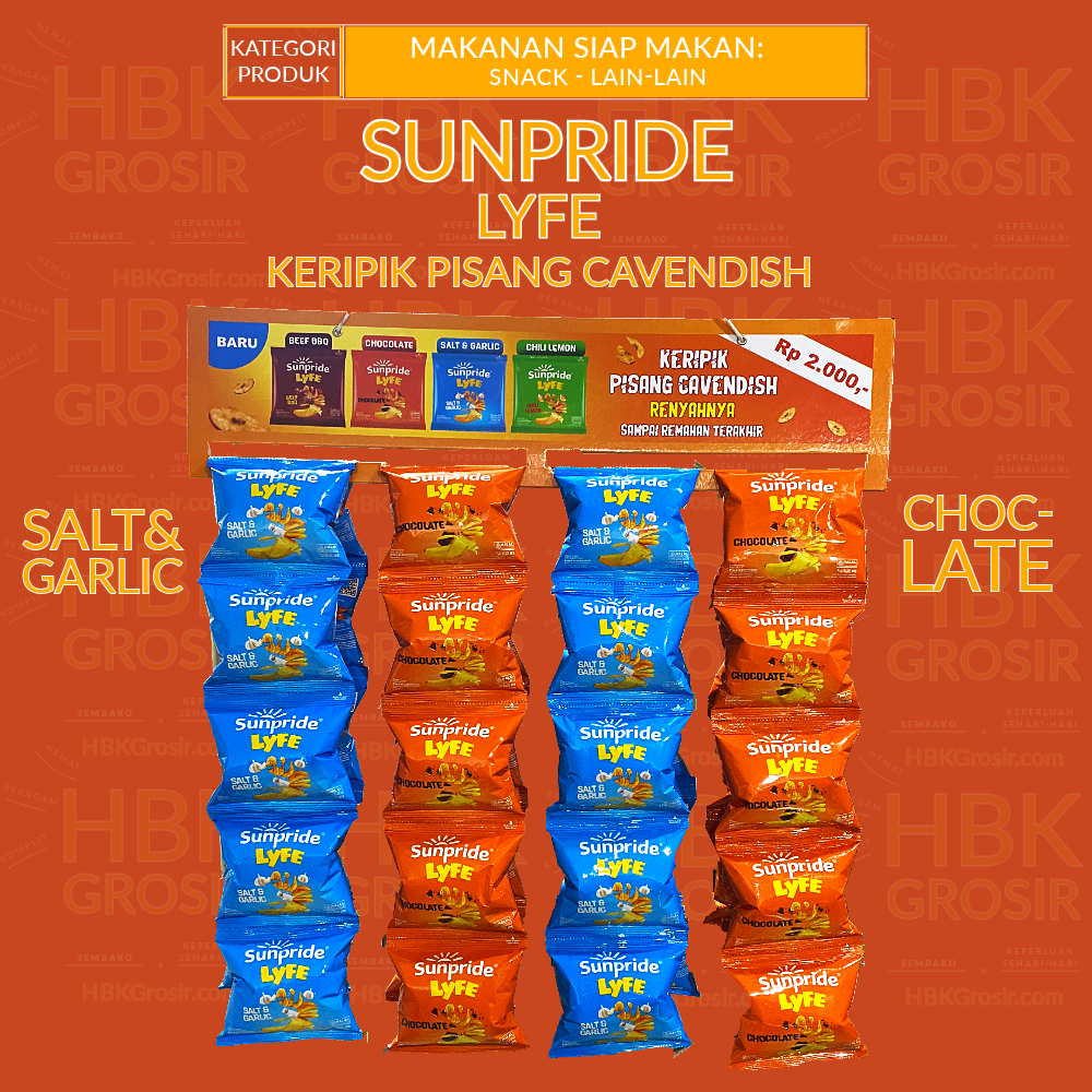 

Sunpride Lyfe Keripik Pisang Cavendish - Salt and Garlic & Chocolate - Renteng Mix