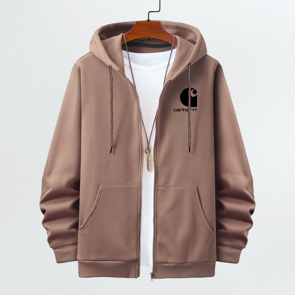 Carhartt Hoodie Abu-abu JAKET SWEATER - Hoodie Zipper Hitam Pria Logo Carhatt Premium Flece Size Dew