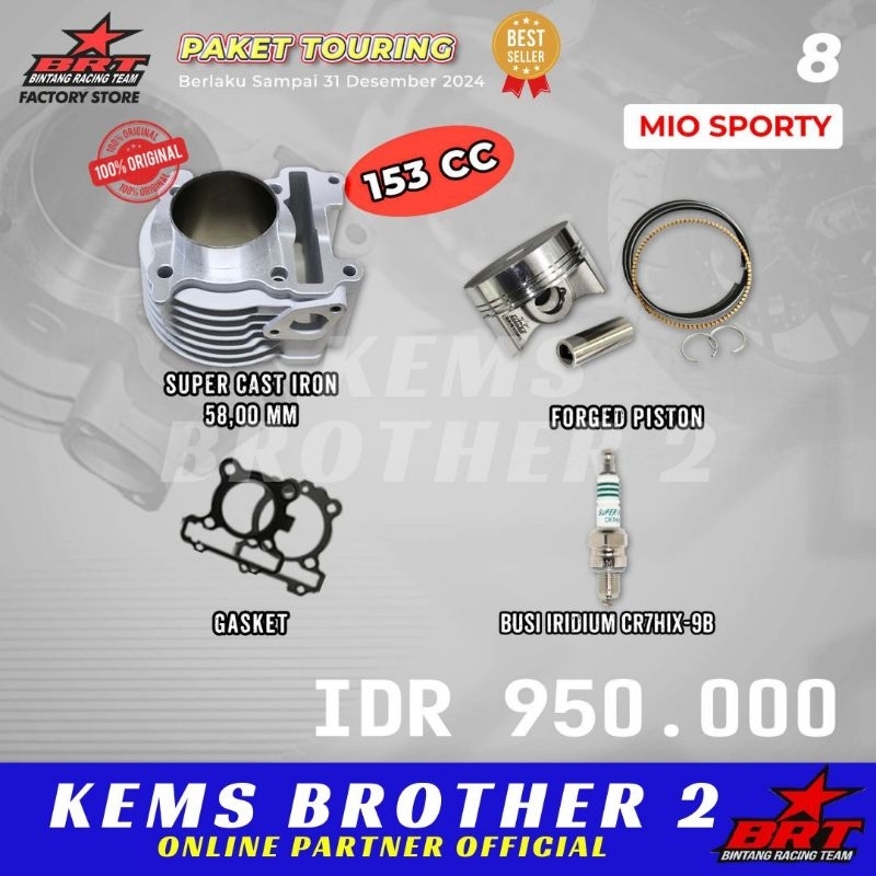 PAKET BORE UP BRT MIO SPORTY NOUVO MIO SMILE 153 CC PISTON 58 ORIGINAL BRT