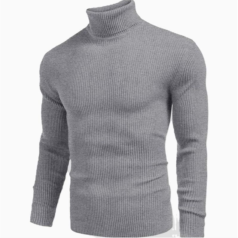 Turtle Neck Pria Lengan Panjang Kaos Turtleneck Pria Tangan Panjang Hitam Putih