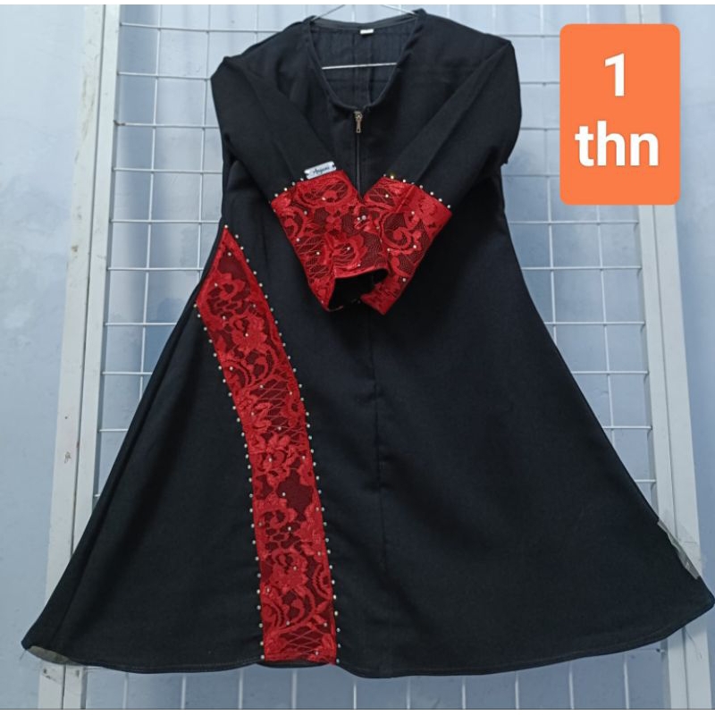 ABAYA ANAK PEREMPUAN 1 TAHUN/ GAMIS HITAM JETBLACK TEMBORO