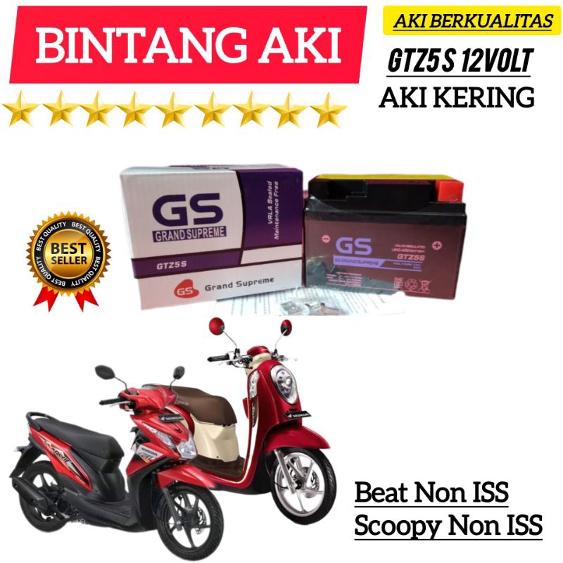 Aki Motor Beat Aki Motor Scoopy Aki Motor GS Grand Supreme Aki Kering Accu Kering GTZ5S 12 Volt 4Ah