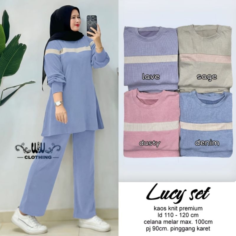 Bertin one set w&w tunik rajut tunik lengan balon setelan jumbo ld 130 xxl xxxl celana kulot rajut