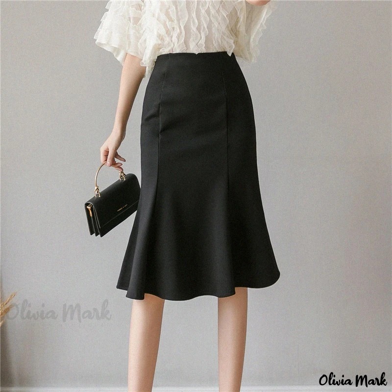 Skrit Midi Rok duyung Wanita  Bawah lutut Casual