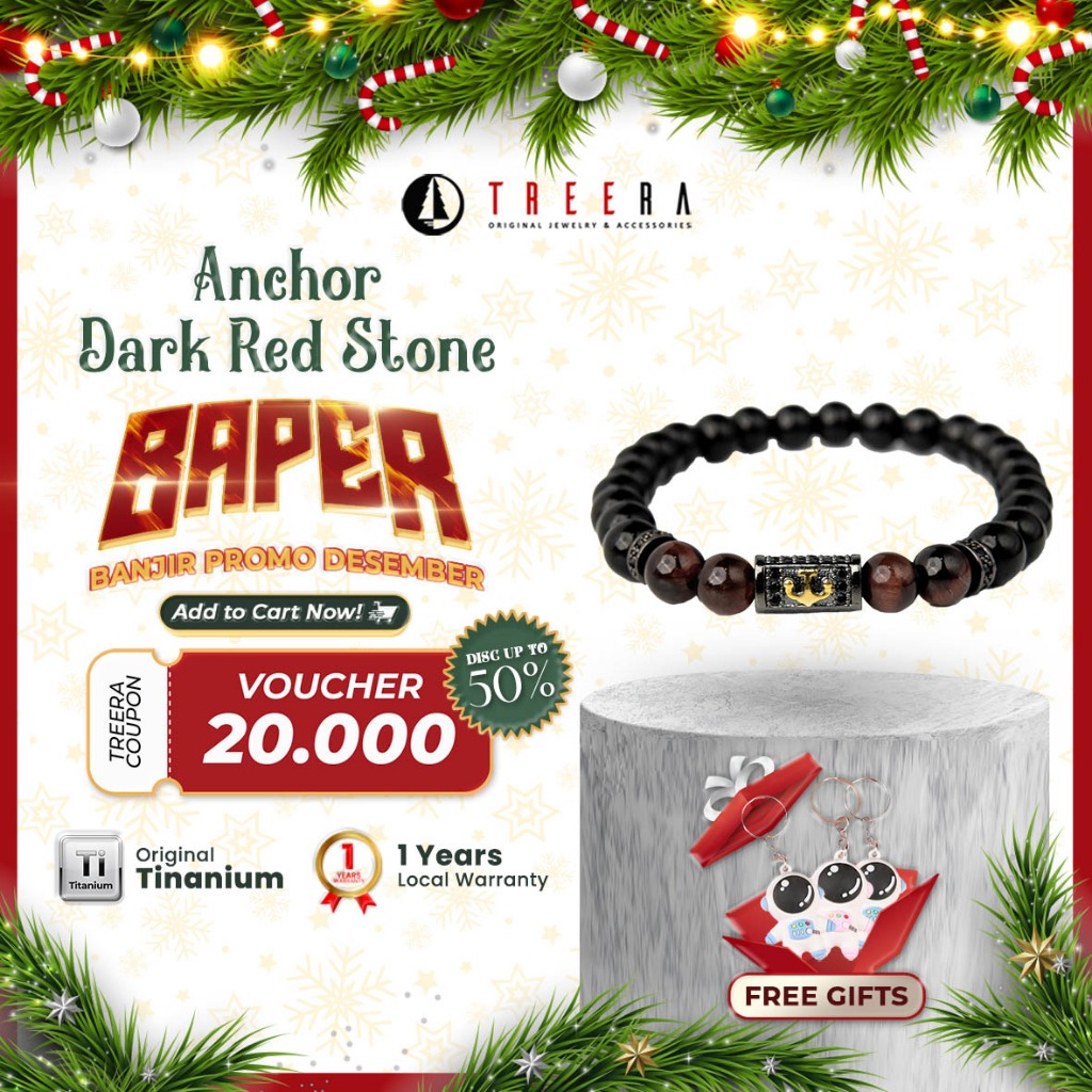 Treera Anchor Dark Red Stone Gelang Batu Alam Asli Pria Premium