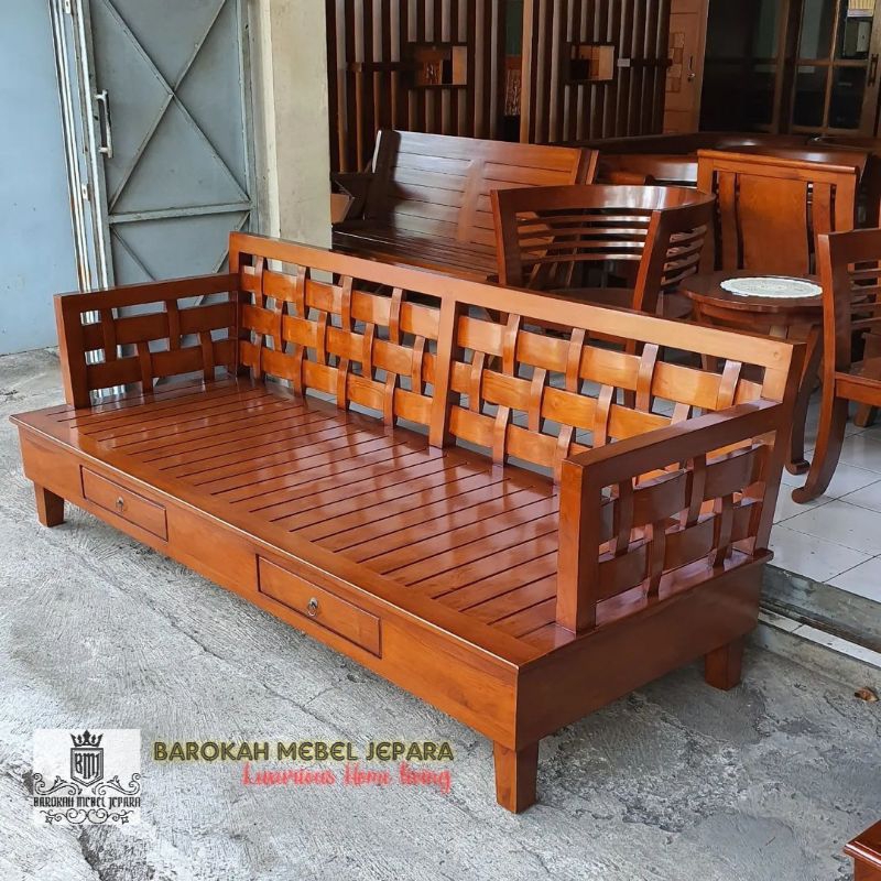 bale bale kayu jati minimalis anyaman / bangku bale bale / kursi santai