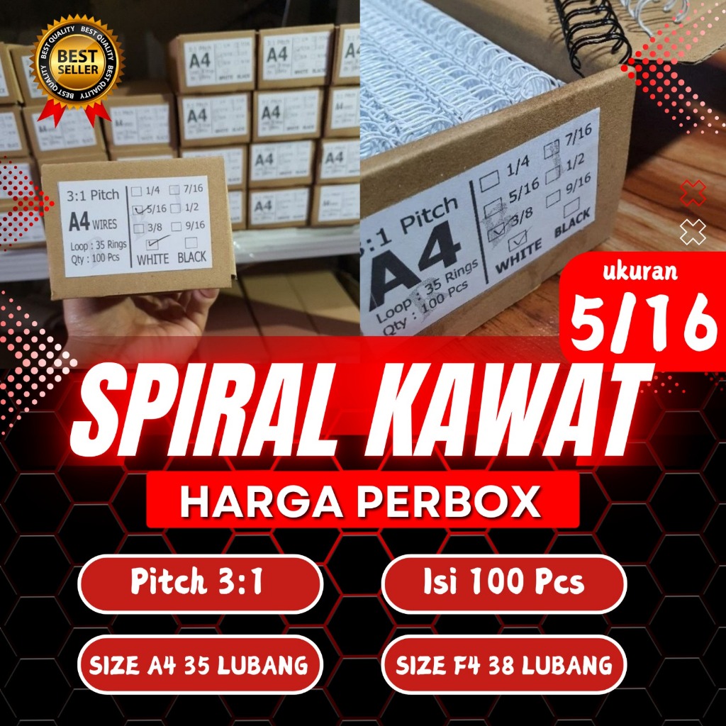 

Perbox Ring Kawat Spiral Jilid 5/16 F4 atau A4 Spiral Wire 3:1 38 atau 35 Lobang