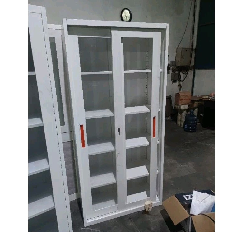 LEMARI PAJANGAN BESI PINTU KACA SLIDING PUTIH -- KOTA SEMARANG & SEKITAR