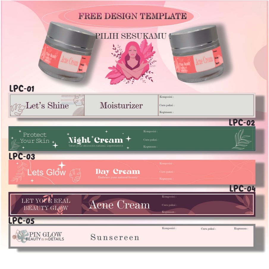 

STICKER LABEL SKINCARE POT CREAM / STICKER KOSMETIK / STICKER KECANTIKAN PER PCS FREE DESIGN FREE CUTTING