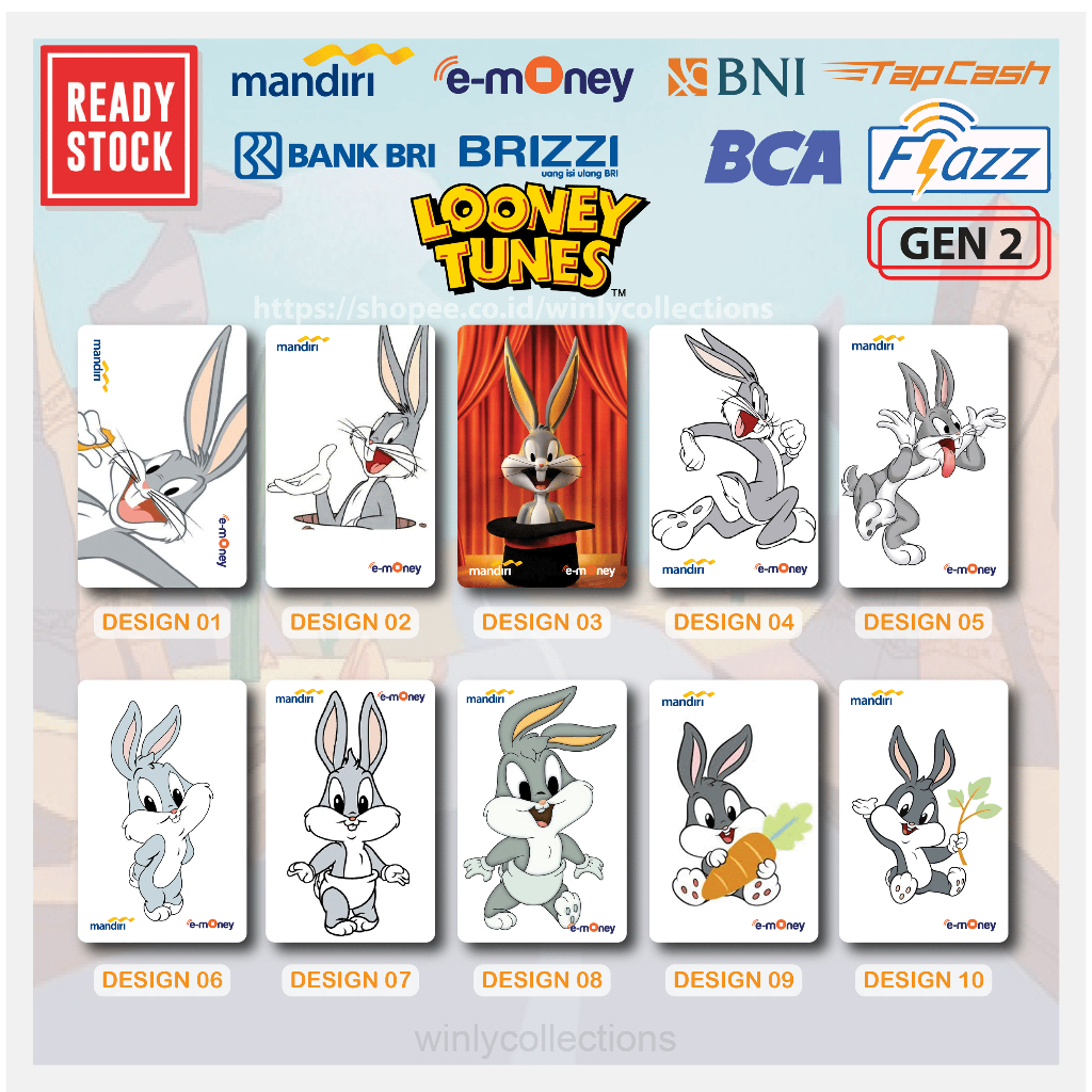 KARTU EMONEY ETOLL LOONEY TUNES KELINCI BUGS BUNNY ANIME FLAZZ BCA MANDIRI TAPCASH BRIZZI 1 SISI