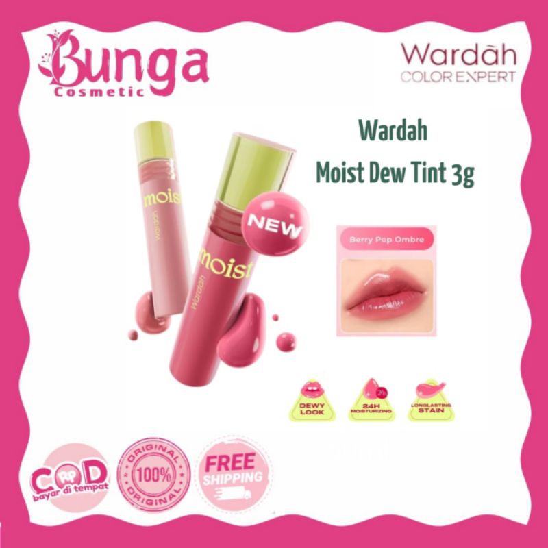 Wardah Moist Dew Tint 3 g - Liptint Yang Mengandung Oatmilk danPentavitin - Ombre Tint