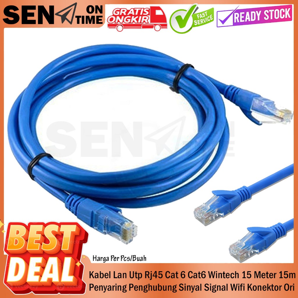Kabel Lan Utp Rj45 Cat 6 Cat6 Wintech 15 Meter 15m Penyaring Penghubung Sinyal Signal Wifi Indihome 