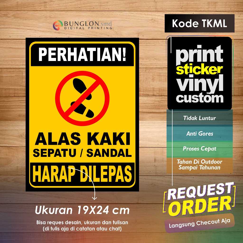 

STIKER PERHATIAN ALAS KAKI SEPATU ATAU SANDAL DI LEPAS + LIMINASI KKODE TKML KUNING HITAM