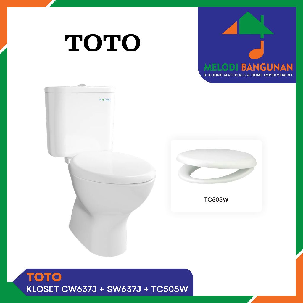 Toto - Closet + Kloset + Toilet Duduk Cw 637 J Cw637J Complete Set White