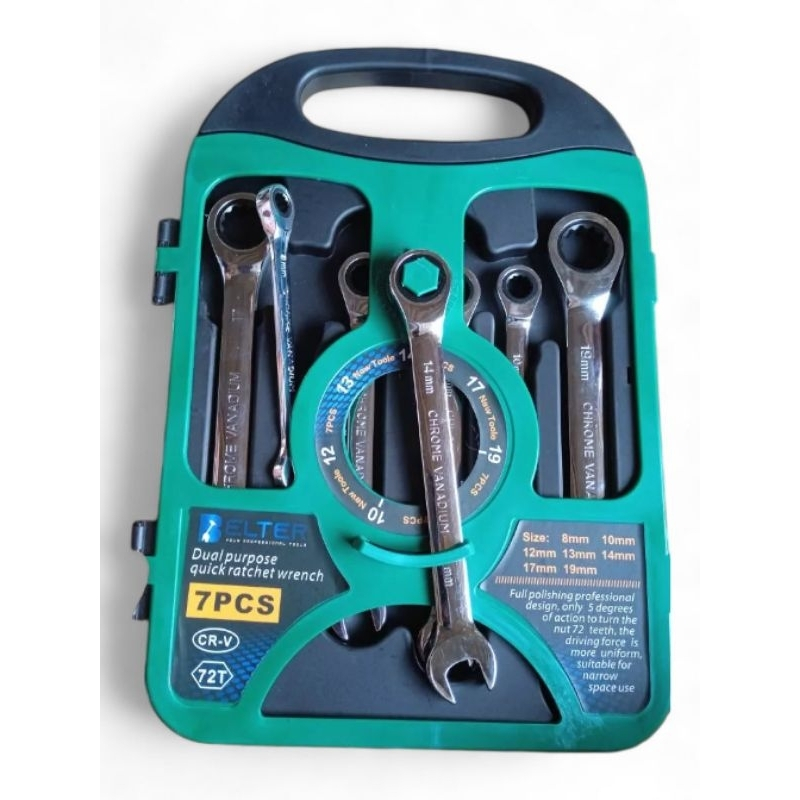 KUNCI RING PAS RACHET SET KUNCI RING PAS 8MM - 19MM KUNCI KOMBINASI KREK 7PCS RATCHET COMBINATION