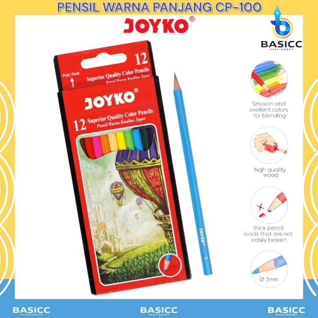 

Joyko Pensil Warna Panjang 12 Superior Quality Color Pencils CP 100