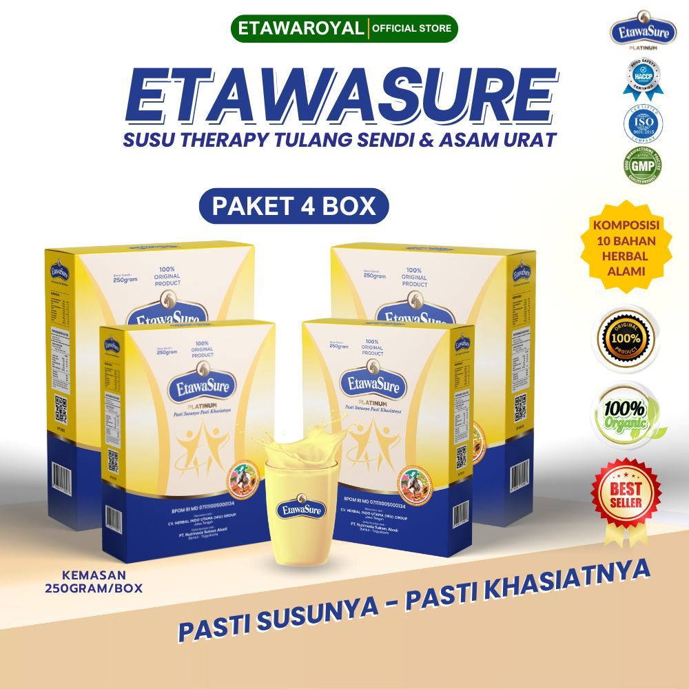 

Susu Kambing Etawa Etawasure Platinum Susu Etawa Untuk Asam Urat dan Nyeri Sendi Paket 4 Box Kemasan 250gr