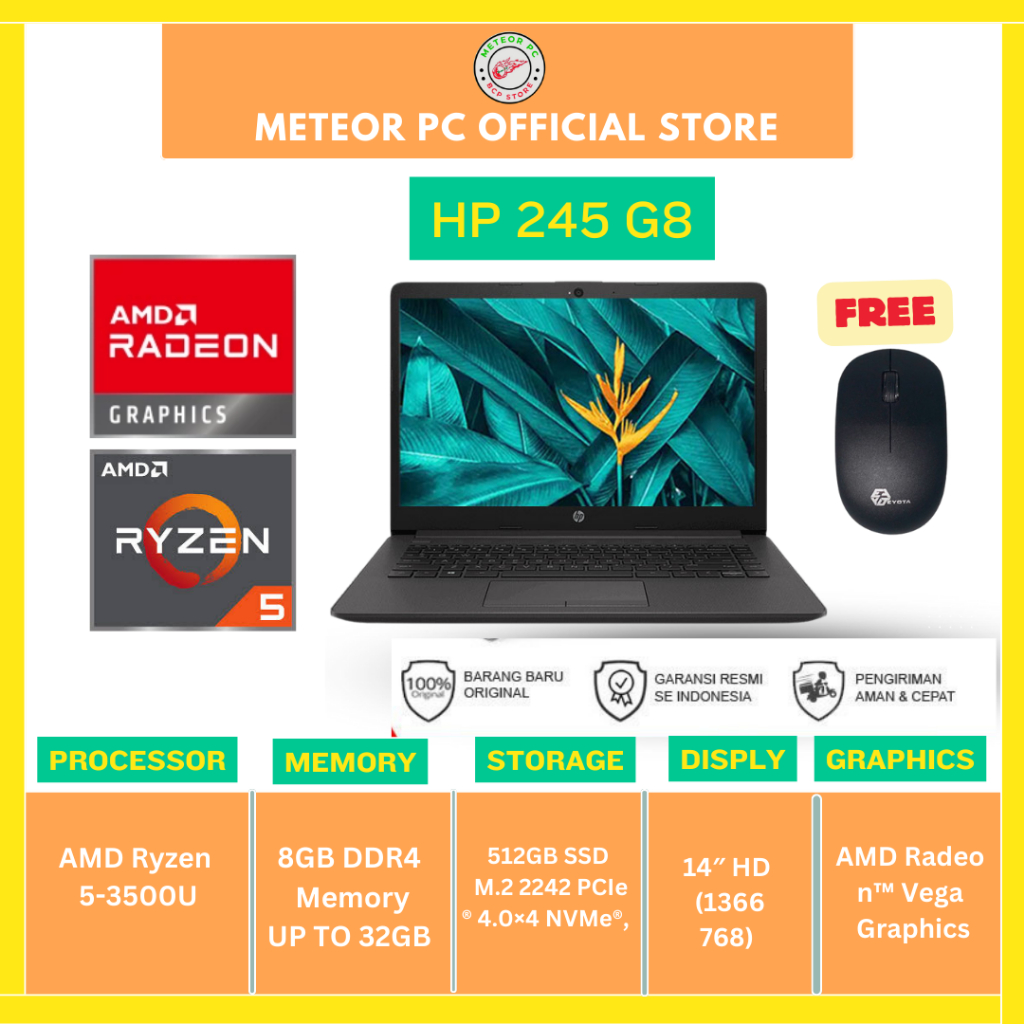 HP 245 G8 AMD RYZEN 5-5500U 8GB/512GB/14''/WIN.11 HOME