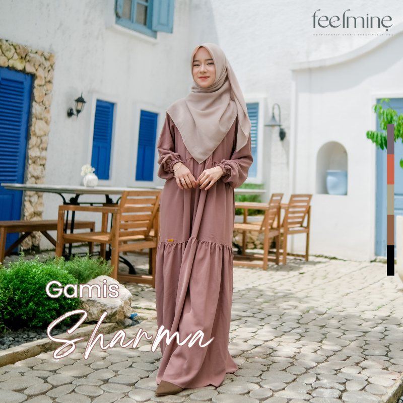 FEELMINE Sharma Abaya Gamis Wanita Longgar Syari Elegan Adem Gamis Muslimah Simple