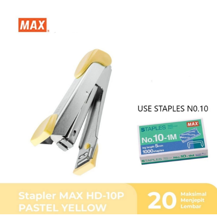 

STAPLER / STEPLER / ALAT STAPLES / HEKTER / JEPRETAN / JETREKAN / CEKREKAN / STAPLER MAX HD10 PASTEL KUNING / PASTEL YELLOW