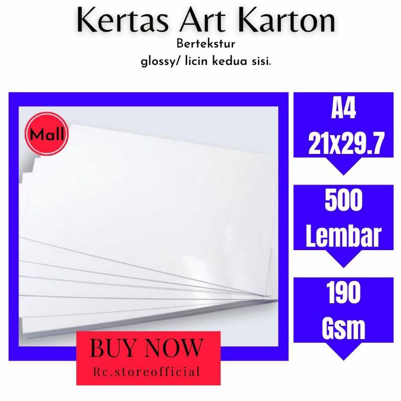 

cm Jual 5 Lembar 1 Rim kertas art karton 19gsm glossy D8