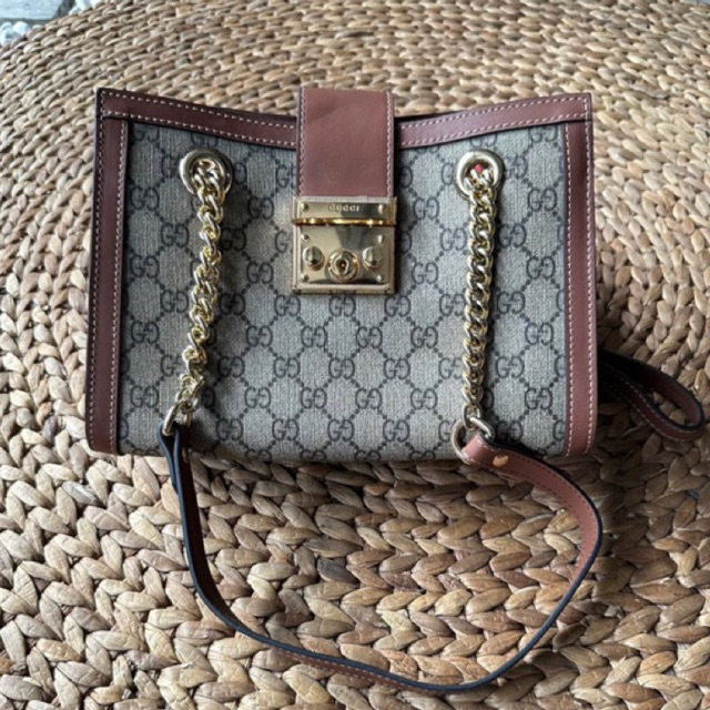 Tas GUCCI* Small Padlock Leather/Canvas Shoulder Bag
