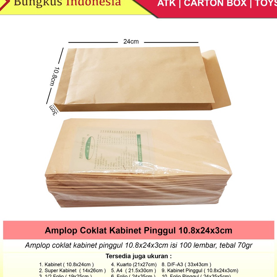 

ipBest Amplop Coklat Kabinet Pinggul 11x24cm isi 1lbr amplop uang 35