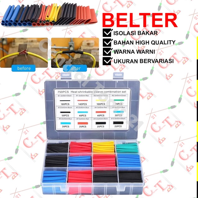 Terlaris Isolasi Listrik Bakar Set 75 Pcs Heat Shrink Tube Solatip bakar Warna  53Pcs